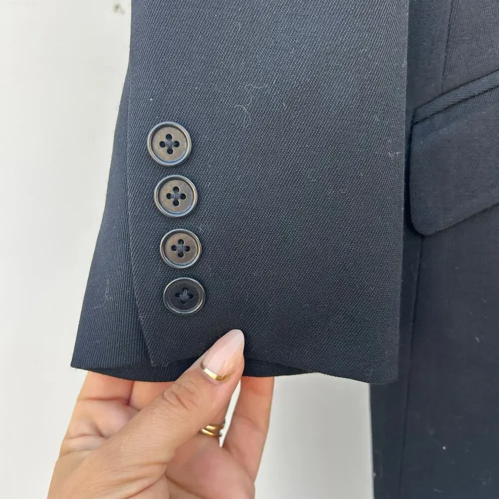 Vintage Ralph Lauren Wool Long Blazer Coat Black Jacket 8 Petite Velvet - Picture 8 of 9